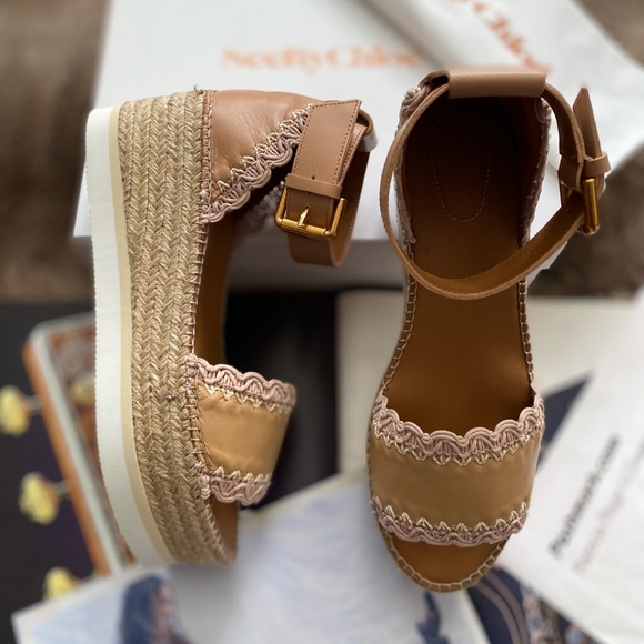 See By Chloe Glyn Leather Flatform Espadrille Sandals